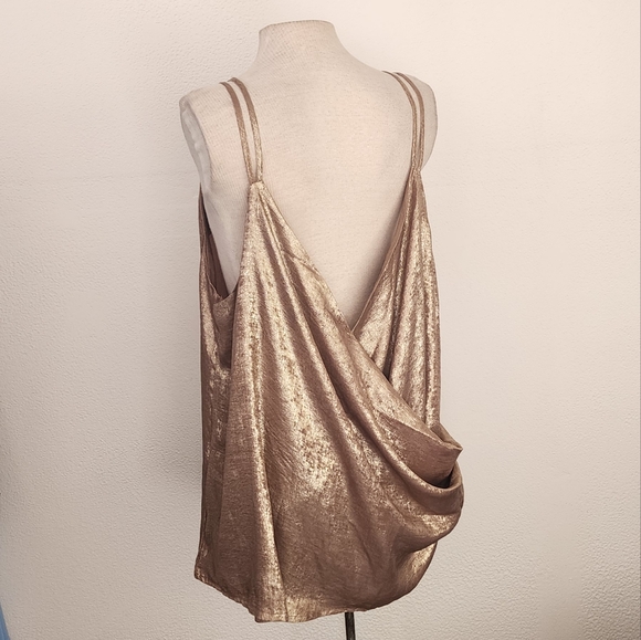 Shein Halter Curve Draped Back Foil Sleeveless Top Gold Plus Size 2X - Picture 9 of 12